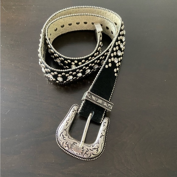 Guess by Marciano Accessories - Guess Rhinestone Studded Leather Belt Y2K Black Western Cowboy